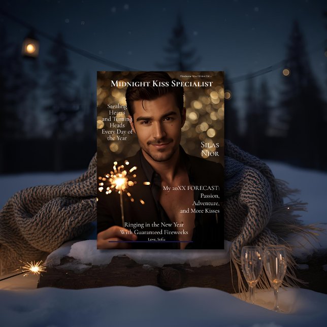 Cartes Pour Fêtes Annuelles Midnight Kiss Specialist  Magazine Cover  (Midnight Kiss Specialist Magazine Cover Holiday Card)