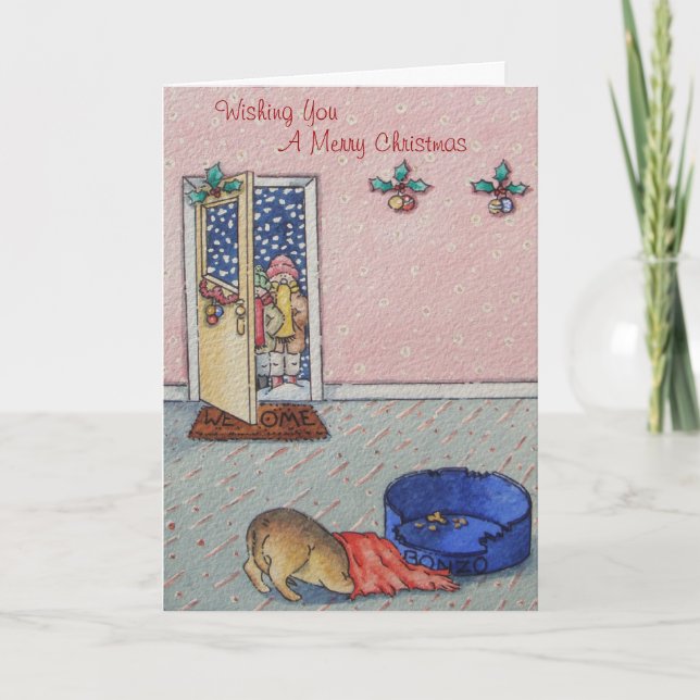 Cartes Pour Fêtes Annuelles mignon chiot cacher drôle chanteurs de carol noël (Devant)