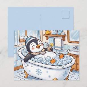 Cartes Pour Fêtes Annuelles Mignon dessin animé pingouin heureux prenant un ba