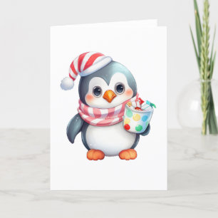 Cartes Pour Fêtes Annuelles Mignon et joyeux manchot avec snack BLANK