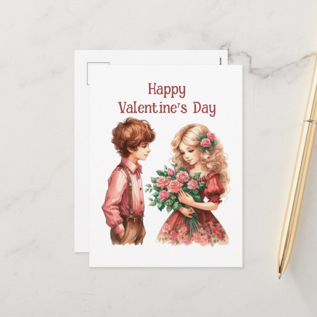 Cartes Pour Fêtes Annuelles Mignon garçon vintage Valentine (Devant/Arrière en situation)