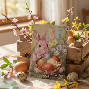 Cartes Pour Fêtes Annuelles Mignon lapin de Pâques aux œufs pastel aquarelle