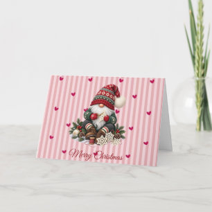 Cartes Pour Fêtes Annuelles Mignon nain de Noël rose rayé rétro plié Hol