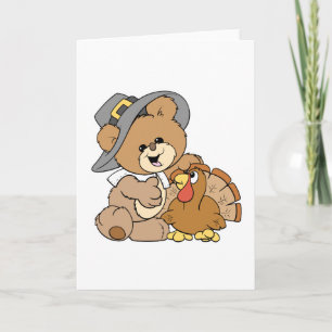 Cartes Pour Fêtes Annuelles mignon ours en peluche avec dinde
