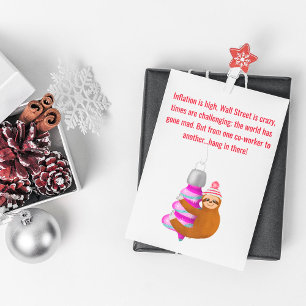 Cartes Pour Fêtes Annuelles Mignon paresseux suspendu à un ornement de Noël po