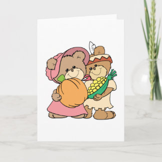 Cartes Pour Fêtes Annuelles mignon pèlerin et nounours indien d'action de grâc