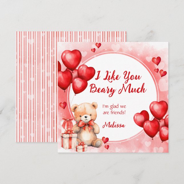 Cartes Pour Fêtes Annuelles Mignon Teddy de la Saint-Valentin avec des cœurs r (Devant / Derrière)