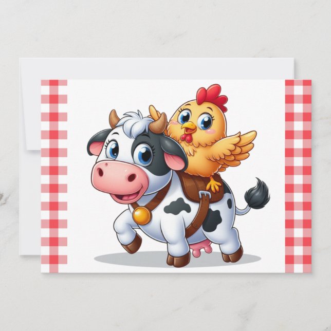 Cartes Pour Fêtes Annuelles mignon vache/poulet caricature (Devant)