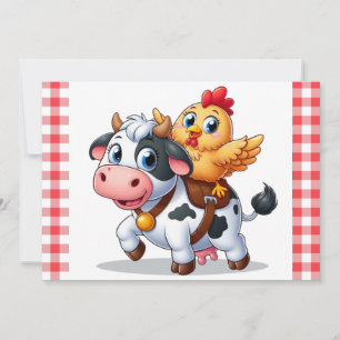 Cartes Pour Fêtes Annuelles mignon vache/poulet caricature