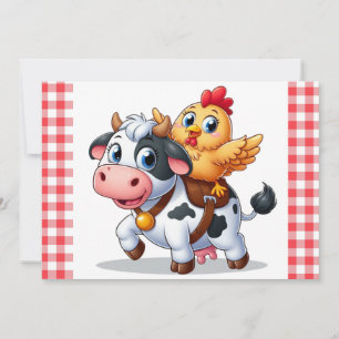 Cartes Pour Fêtes Annuelles mignon vache/poulet caricature