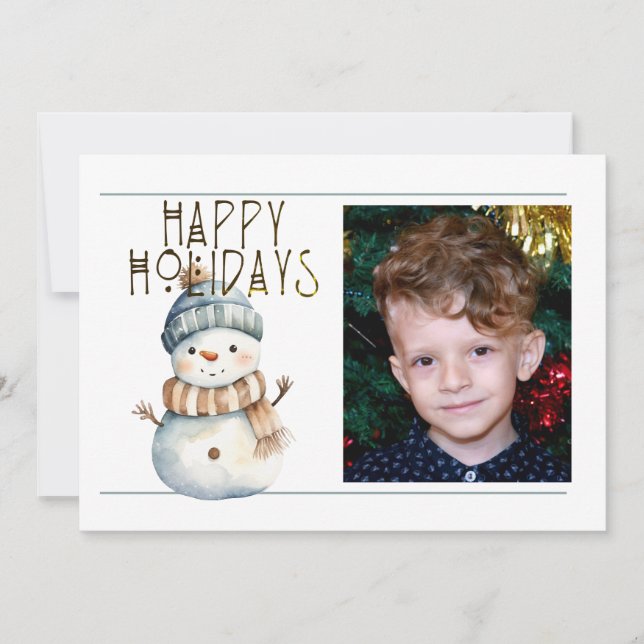 Cartes Pour Fêtes Annuelles Mignonne 1 Photo HAPPY HOLIDAYS SNOWMAN EN CASQUET (Devant)