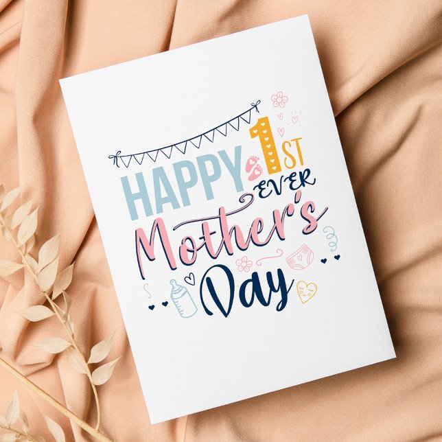 Cartes Pour Fêtes Annuelles Mignonne 1ère Fête des Mères Personnalisée (Happy 1st Mothers Day Boho Greetings Card)