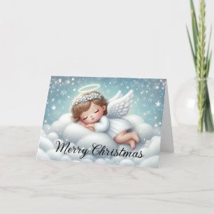 Cartes Pour Fêtes Annuelles Mignonne Angel dormant sur un nuage fluide