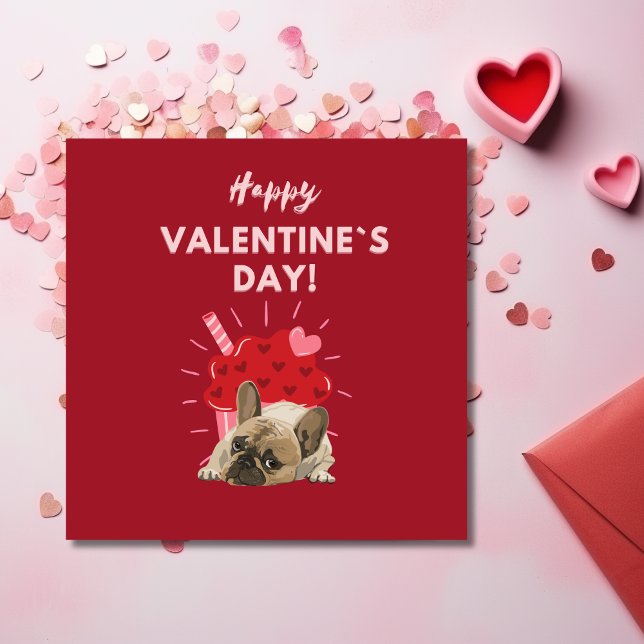 Cartes Pour Fêtes Annuelles Mignonne bulldog français avec cupcake Valentines  (Créateur téléchargé)