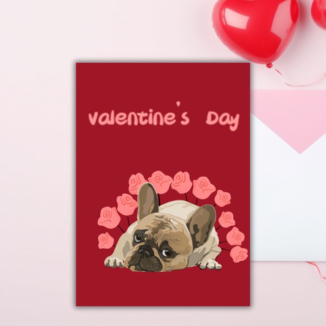 Cartes Pour Fêtes Annuelles Mignonne bulldog français avec Valentines roses jo (Créateur téléchargé)