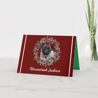 Cartes Pour Fêtes Annuelles Mignonne Carlin chien couronne de Noël Vacances bo