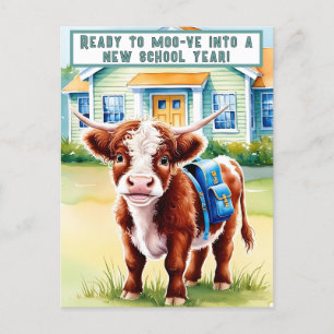 Cartes Pour Fêtes Annuelles Mignonne, drôle de retour à l'école vache