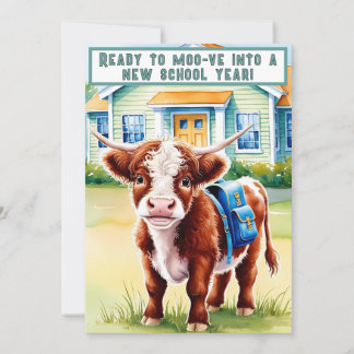 Cartes Pour Fêtes Annuelles Mignonne, drôle de retour à l'école vache