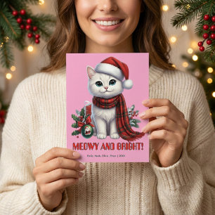 Cartes Pour Fêtes Annuelles Mignonne et Lumineuse Douce Petite Chatte Blanche