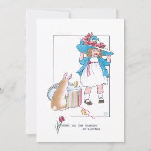 Cartes Pour Fêtes Annuelles Mignonne fille Vintage avec Bonnet de Pâques, Lapi