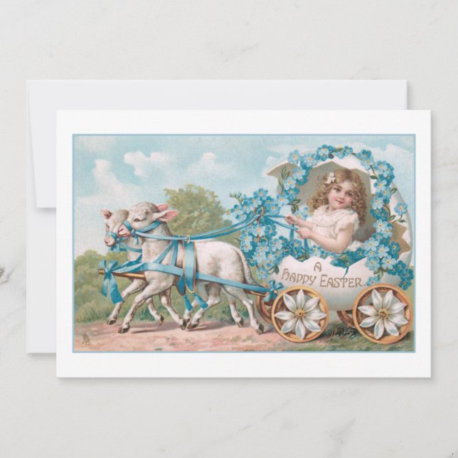 Cartes Pour Fêtes Annuelles Mignonne fille Vintage dans le transport d'oeufs d (Devant)