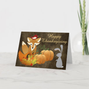 Cartes Pour Fêtes Annuelles Mignonne Fox Woodland Animaux Golden Thanksgiving