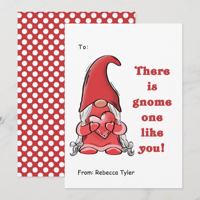Cartes Pour Fêtes Annuelles Mignonne Gnome One Like You Classroom Valentines D (Devant / Derrière)