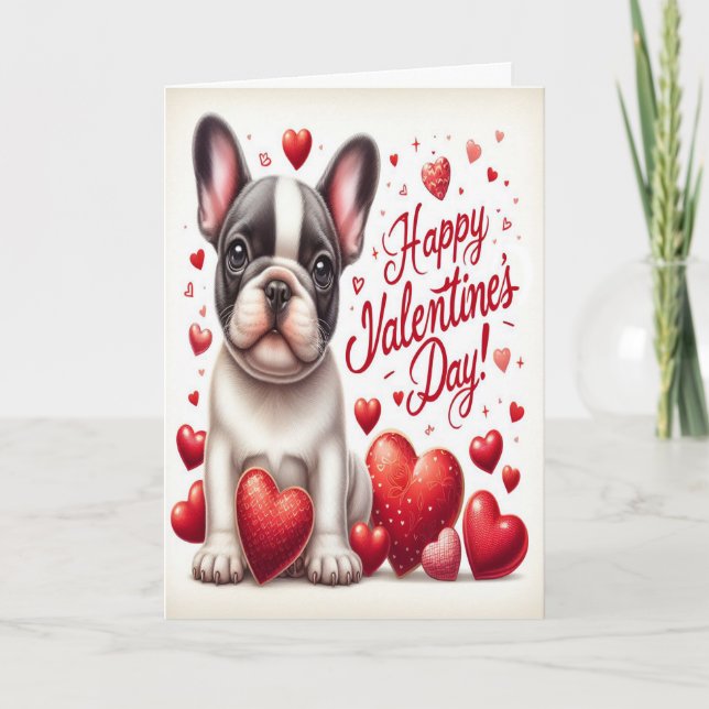 Cartes Pour Fêtes Annuelles Mignonne Heureuse Sainte-Valentin de chien de taur (Devant)