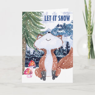 Cartes Pour Fêtes Annuelles Mignonne hiver Forêt de Fox Mountain Noël