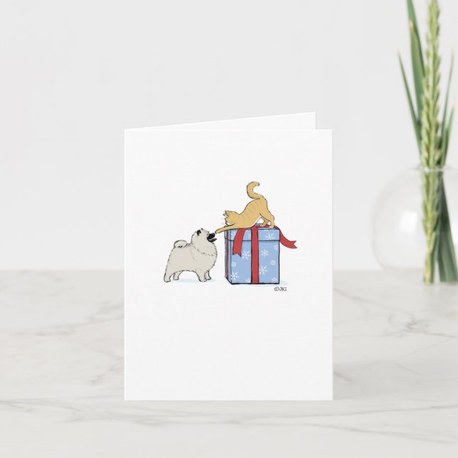 Cartes Pour Fêtes Annuelles Mignonne Keeshond Chien Chien et Chien Kitten Noël (Devant)