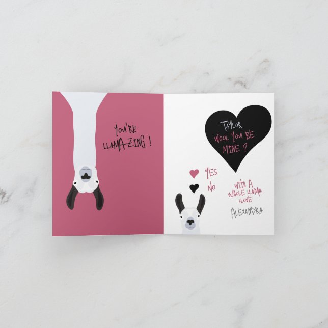 Cartes Pour Fêtes Annuelles Mignonne Laine, Tu Es À Moi ? Llama Love + Valenti (Intérieur)
