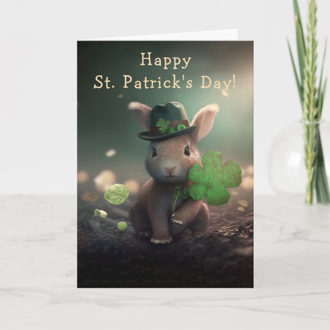 Cartes Pour Fêtes Annuelles Mignonne lapin dans la Saint Patrick Casquette (Devant)