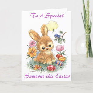 Cartes Pour Fêtes Annuelles Mignonne lapin de Pâques avec fleurs et oeufs