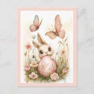 Cartes Pour Fêtes Annuelles Mignonne lapin de Pâques avec papillons et fleurs