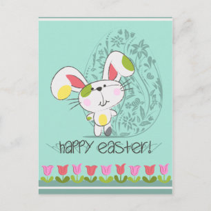 Cartes Pour Fêtes Annuelles Mignonne lapin de Pâques avec tulipes et oeuf de P