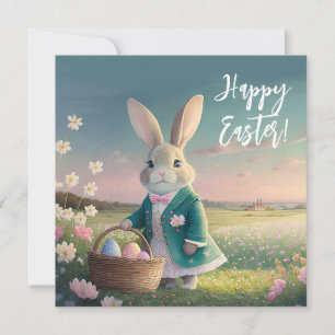 Cartes Pour Fêtes Annuelles Mignonne lapin de Pâques en petite veste bleue