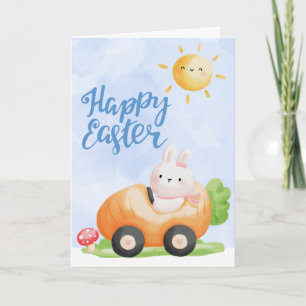 Cartes Pour Fêtes Annuelles Mignonne lapin de Pâques en voiture Carrot