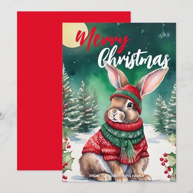 Cartes Pour Fêtes Annuelles Mignonne lapin lapin lapin lapin père Noël Noël No (Devant / Derrière)
