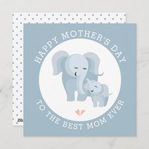 Cartes Pour Fêtes Annuelles Mignonne mère d'éléphant, bébé bleu poussiéreux fê
