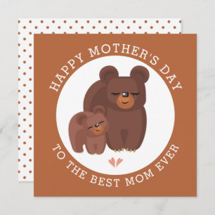 Cartes Pour Fêtes Annuelles Mignonne mère d'ours brun avec bébé Fête des mères