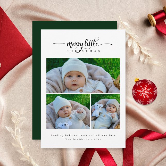Cartes Pour Fêtes Annuelles Mignonne Minimale Joyeux Petit Noël 3 Photo Vert (Créateur téléchargé)
