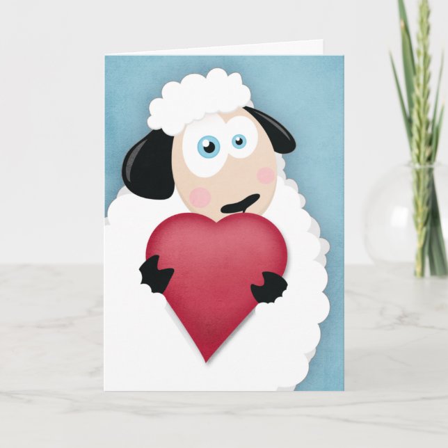 Cartes Pour Fêtes Annuelles Mignonne mouton tenant un coeur d'amour Valentine  (Devant)