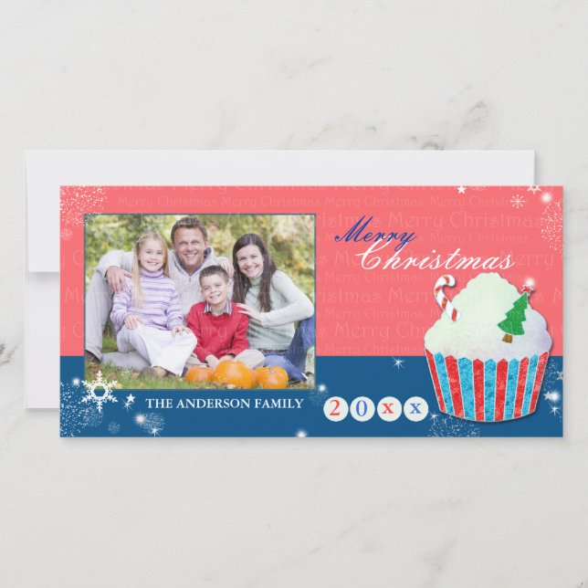 Cartes Pour Fêtes Annuelles Mignonne Noël Cupcake Fêtes de voeux Photo (Devant)