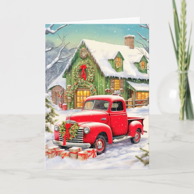 Cartes Pour Fêtes Annuelles Mignonne Pays Hiver Homestead Joyeux Noël (Devant)