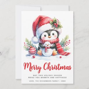 Cartes Pour Fêtes Annuelles Mignonne Penguin Blanc et Rouge Joyeux Noël