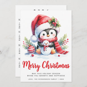 Cartes Pour Fêtes Annuelles Mignonne Penguin Blanc et Rouge Joyeux Noël