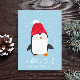 Cartes Pour Fêtes Annuelles Mignonne Penguin Chaleureux Voeux Non Photo
