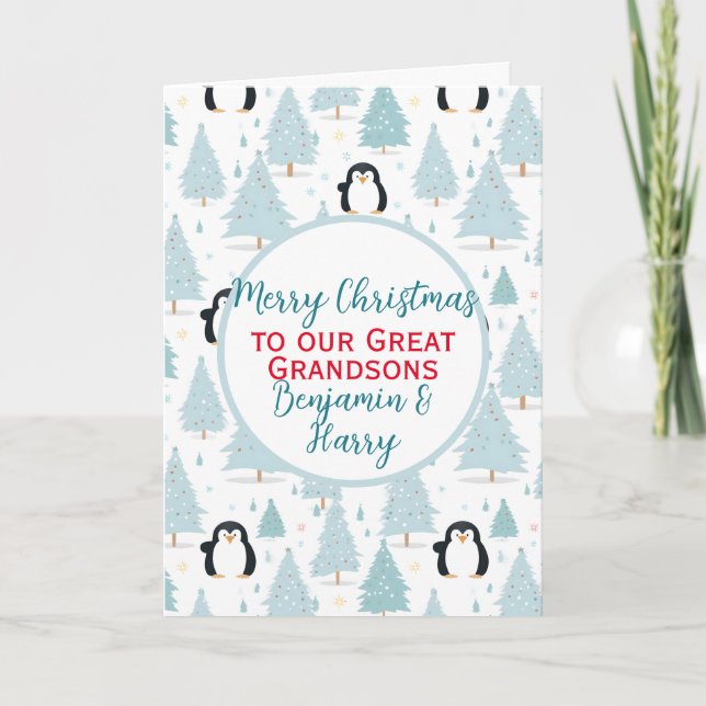 Cartes Pour Fêtes Annuelles Mignonne Penguin de Noël Grand Petit-fils (Devant)