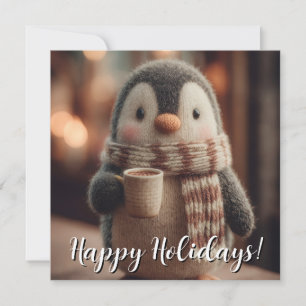 Cartes Pour Fêtes Annuelles Mignonne poupée pingouin tricotée avec écharpe ten