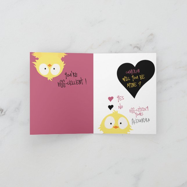 Cartes Pour Fêtes Annuelles Mignonne Seras-Tu À Moi ? Amour au poulet + Valent (Intérieur)